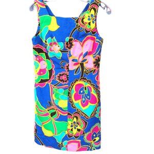 Lilly Pulitzer 100% Cotton Dress Bright Print Sleeveless Zipper Sheath Lined 2